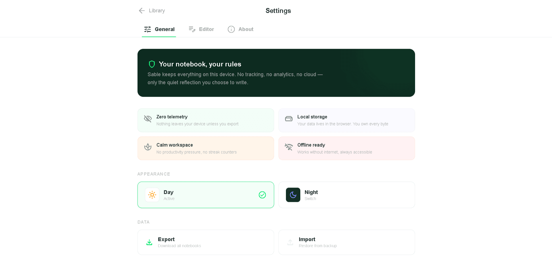 Sable Settings — customize your writing environment