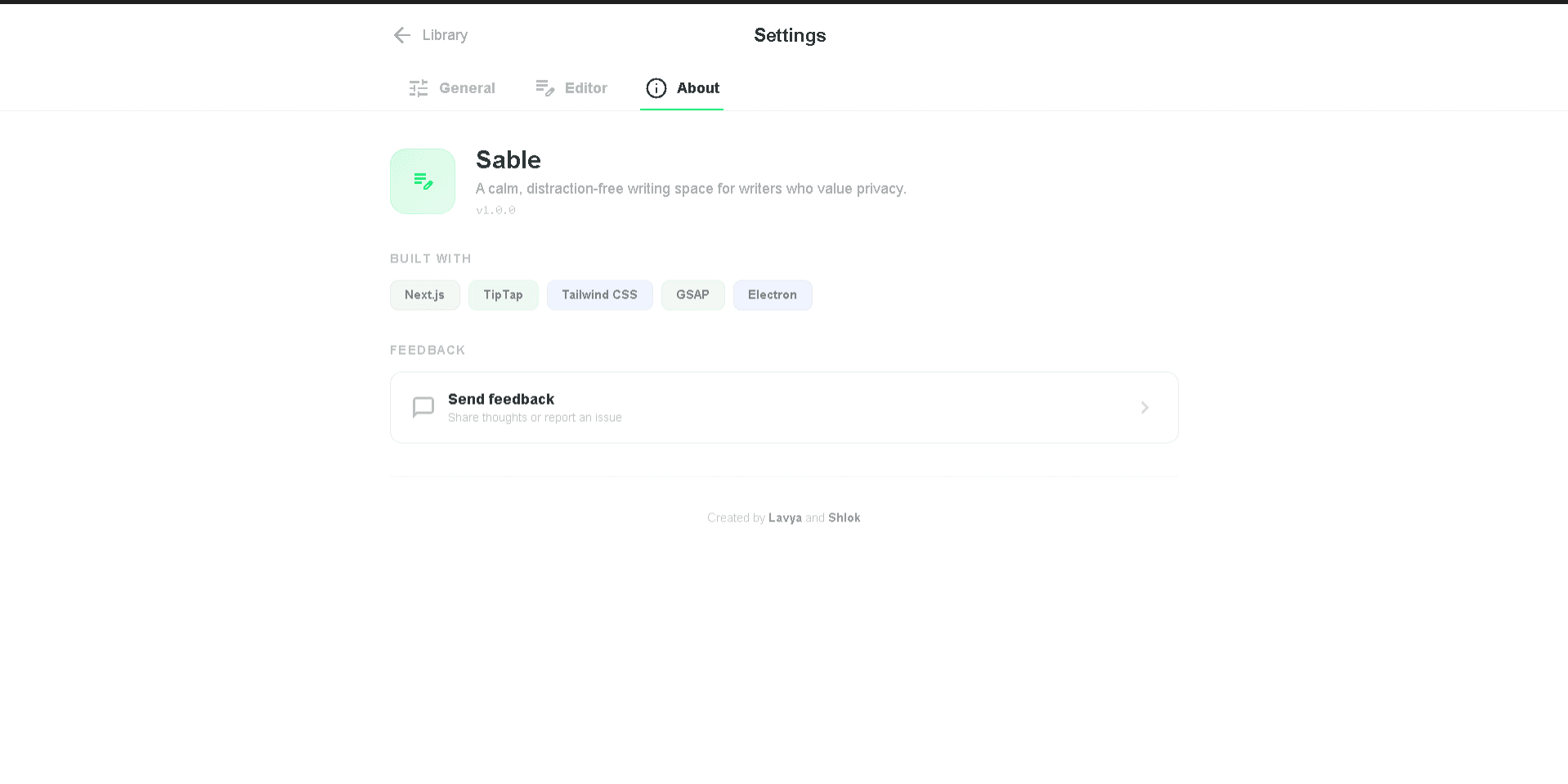 Sable About — built with love for writers